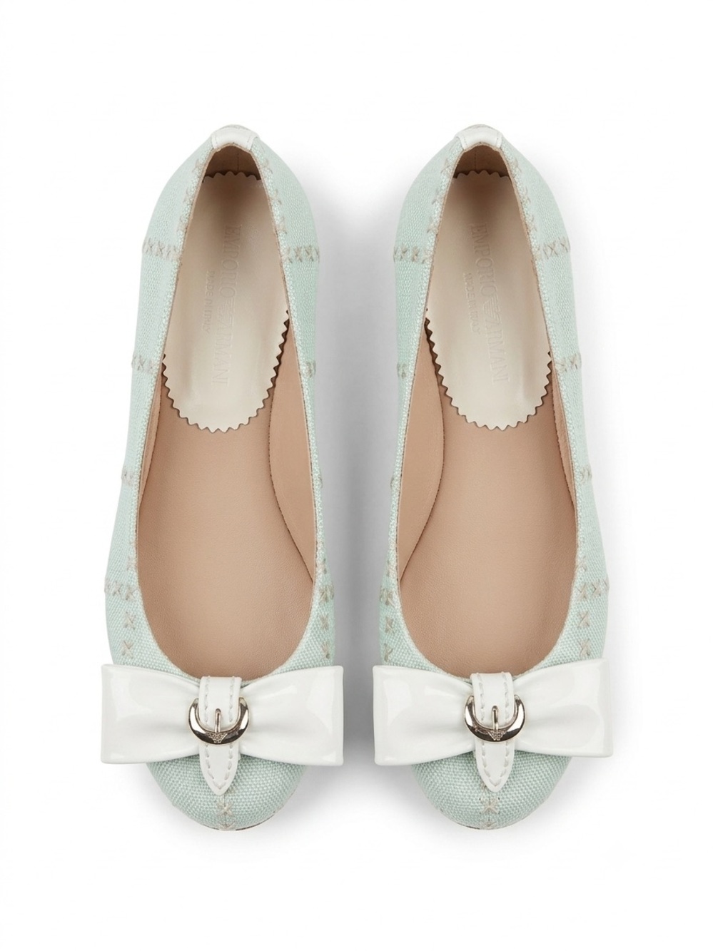 NEW EMPORIO ARNANI Italian Seafoam Woven Bow Ballet Flats | Size 36 (US 6)